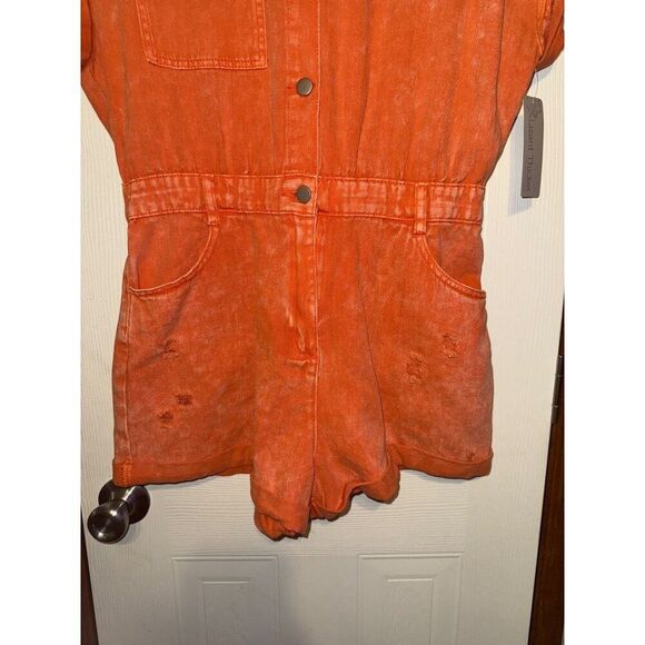 NWT SWEET DUET DISTRESSED DENIM ROMPER IN ORANGE Size Large - Picture 6 of 16